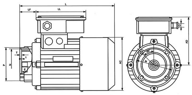 Схема - конструкция и габариты асинхронного электродвигателя KAT-71