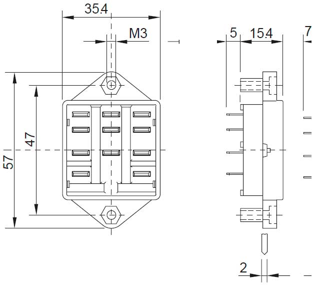 Габаритная схема розетки Releco S5-L для С5 реле