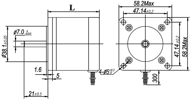 Габаритная схема шагового двигателя KRS583