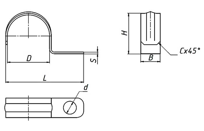 Габаритная схема скобы однолапковой СО-76