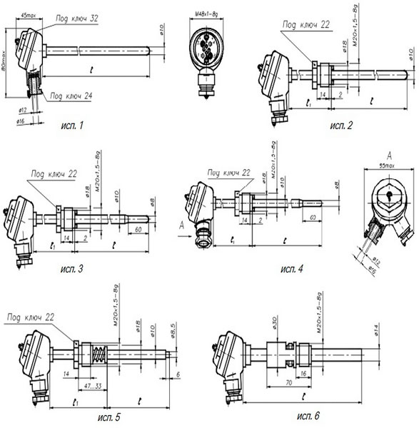 Рис.1. Габаритный чертеж термоэлектрического преобразователя ТХК-1090В