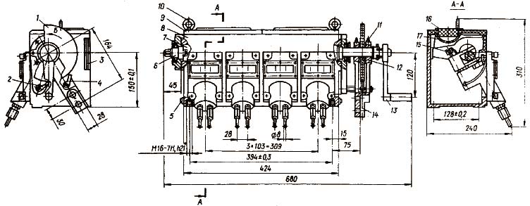 Насос многоотводный 11-8 (12-8) с восемью отводами справа - габаритная схема