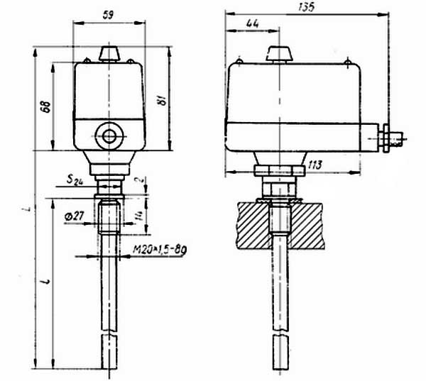 Габаритная схема терморегулятора ТУДЭ-12М1
