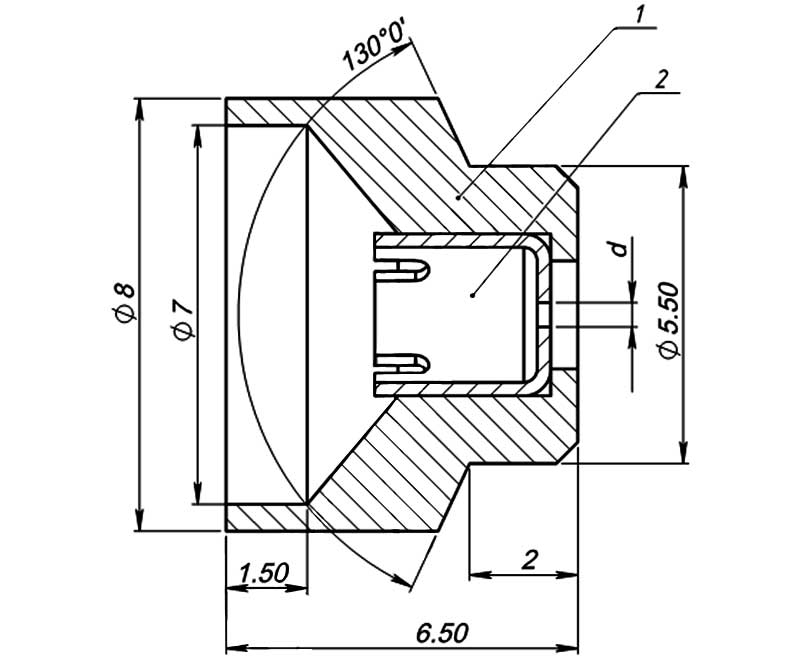 Конструктивная схема инжектора пилотной горелки серии 1443 (диаметр 0,24мм)