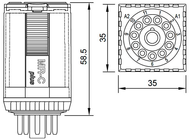 Габаритная схема реле Releco R3-N30D